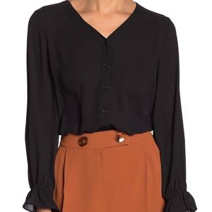 T Tahari Long Sleeve Front Botton Blouse (Petite)